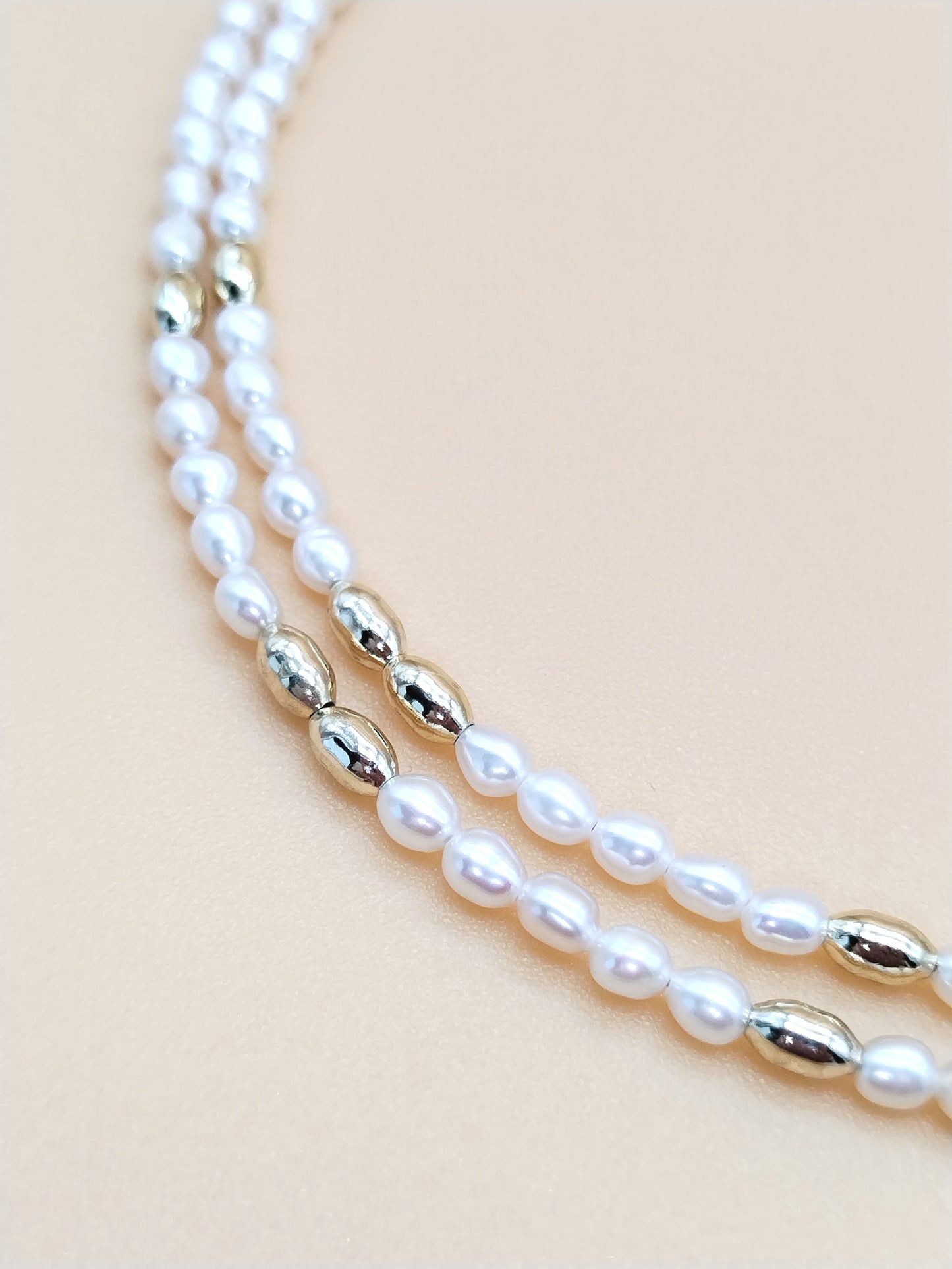 Freshwater Pearl Gold Necklace with Gold Bead accents
