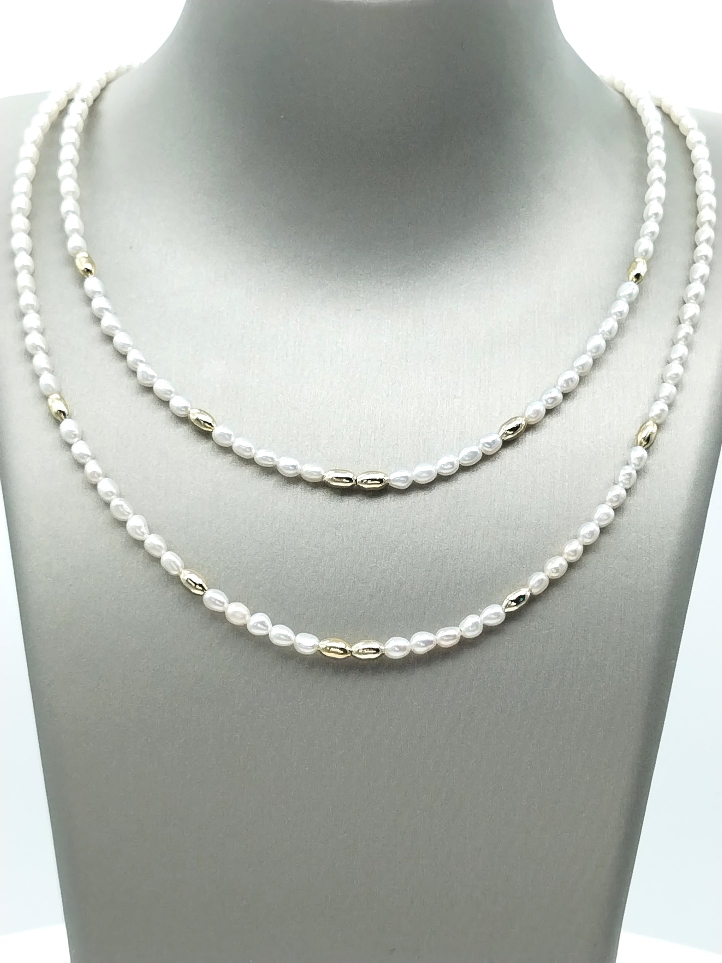 Freshwater Pearl Gold Necklace with Gold Bead accents