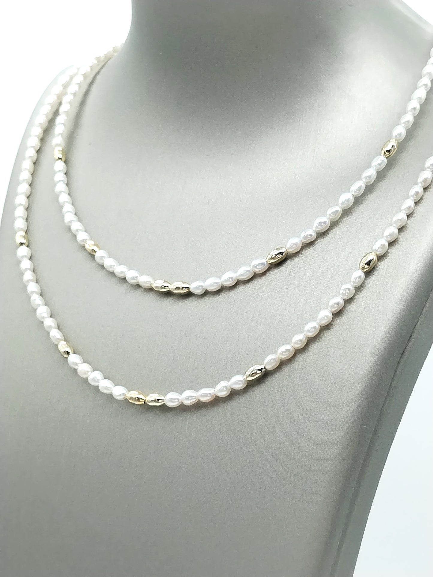 Freshwater Pearl Gold Necklace with Gold Bead accents