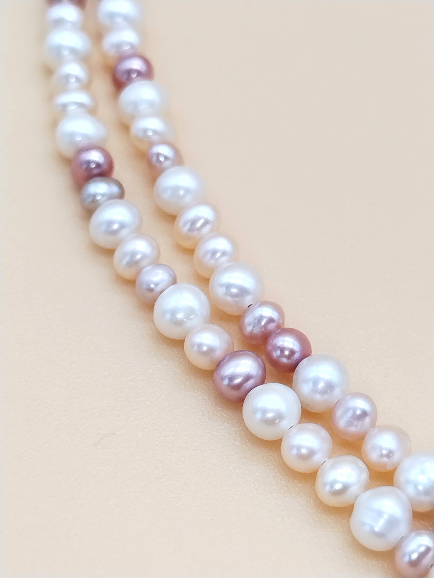 Multi - Size Pink and White Freshwater Pearl Gold Choker Necklace