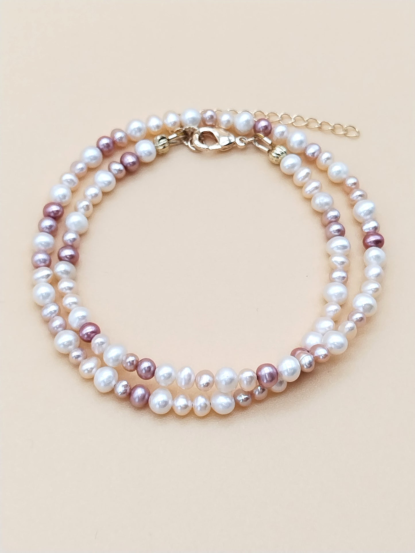 Multi - Size Pink and White Freshwater Pearl Gold Choker Necklace
