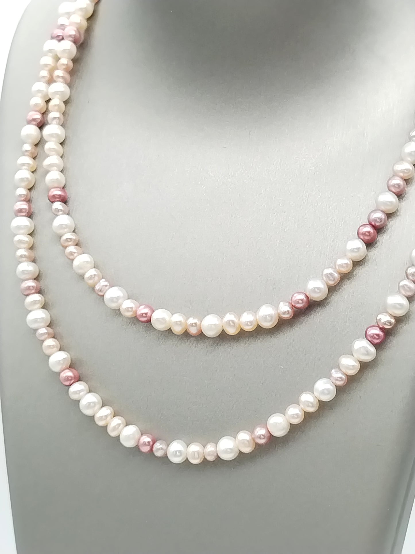 Multi - Size Pink and White Freshwater Pearl Gold Choker Necklace