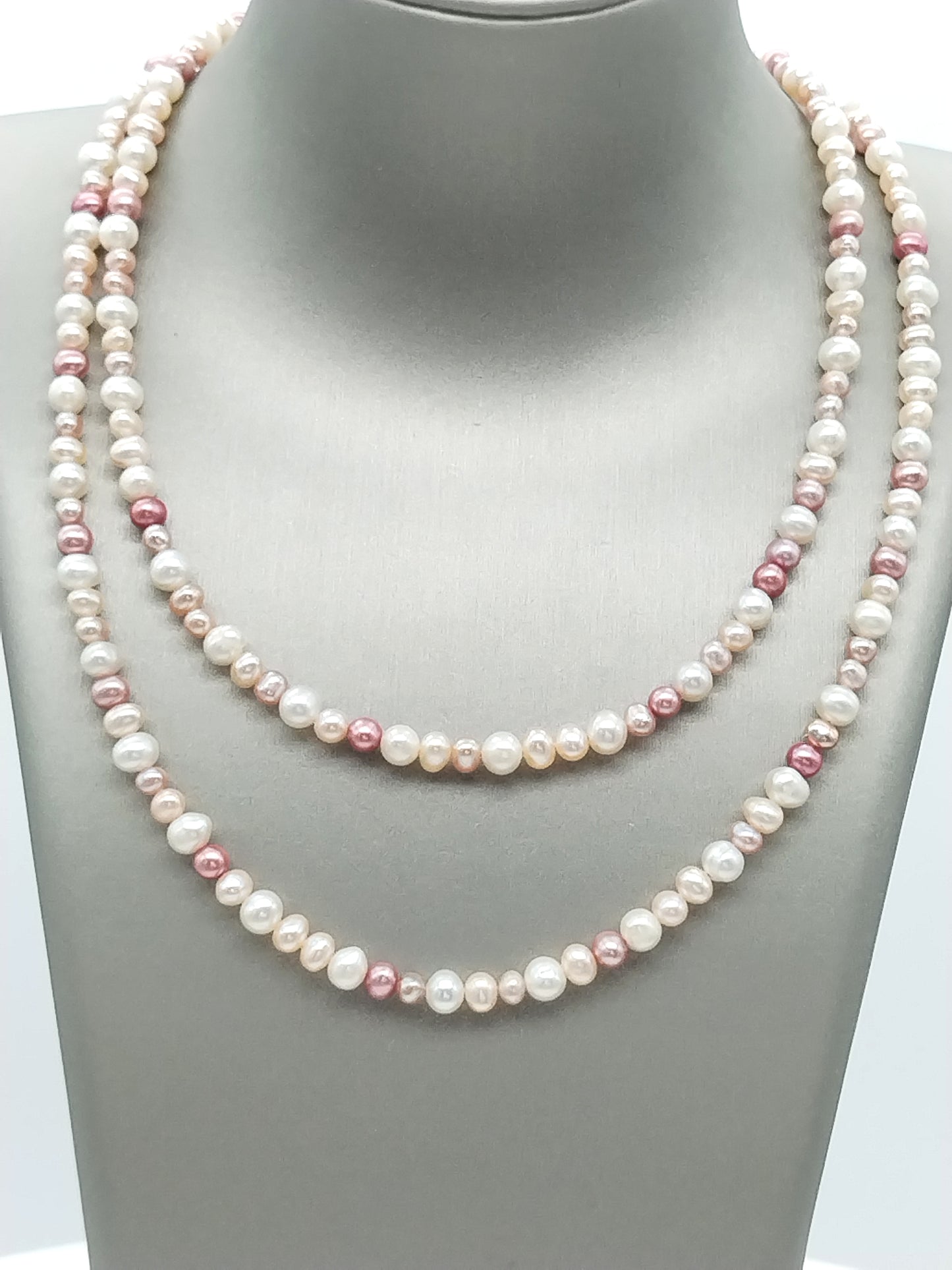 Multi - Size Pink and White Freshwater Pearl Gold Choker Necklace