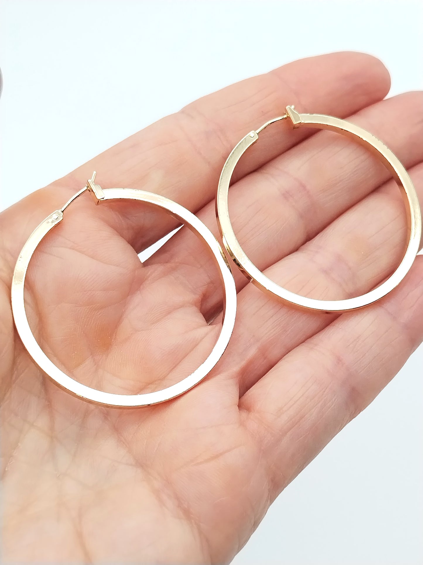 Large Flat Gold-Plated Hoop Earrings - Statement Jewelry