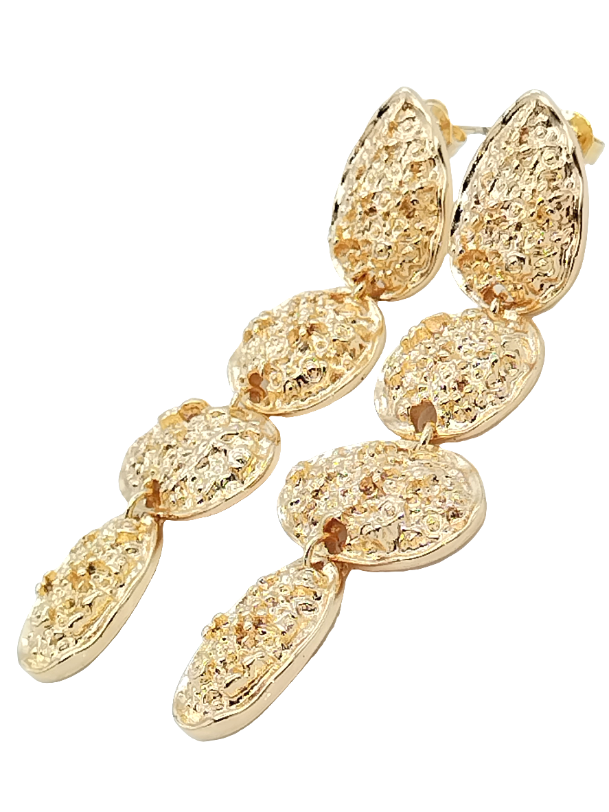 Impresionantes pendientes largos colgantes de oro para mujer