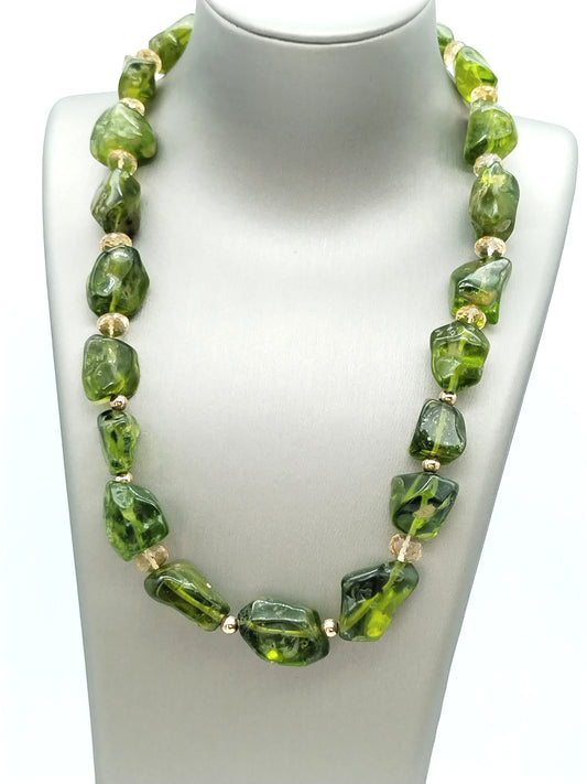 Chunky Peridot Nugget Necklace | San Carlos Apache Peridot | Citrine & Solid Gold