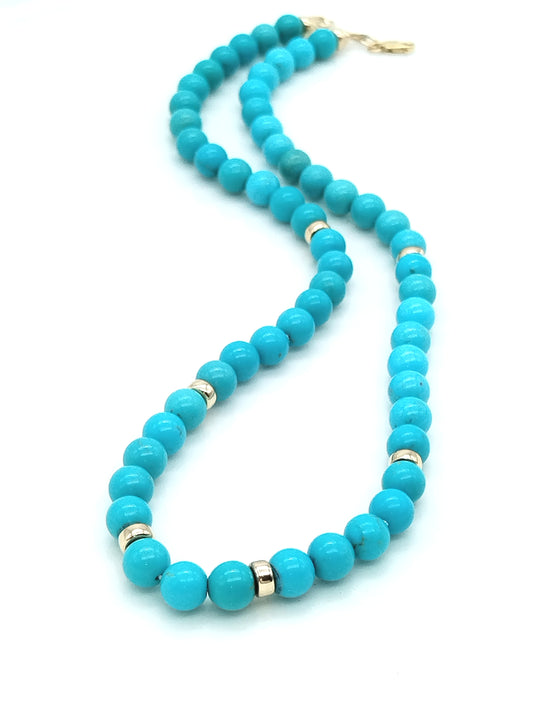 One-of-a-Kind Genuine Mina Maria Turquoise Necklace | 6mm 14K Solid Gold Silk