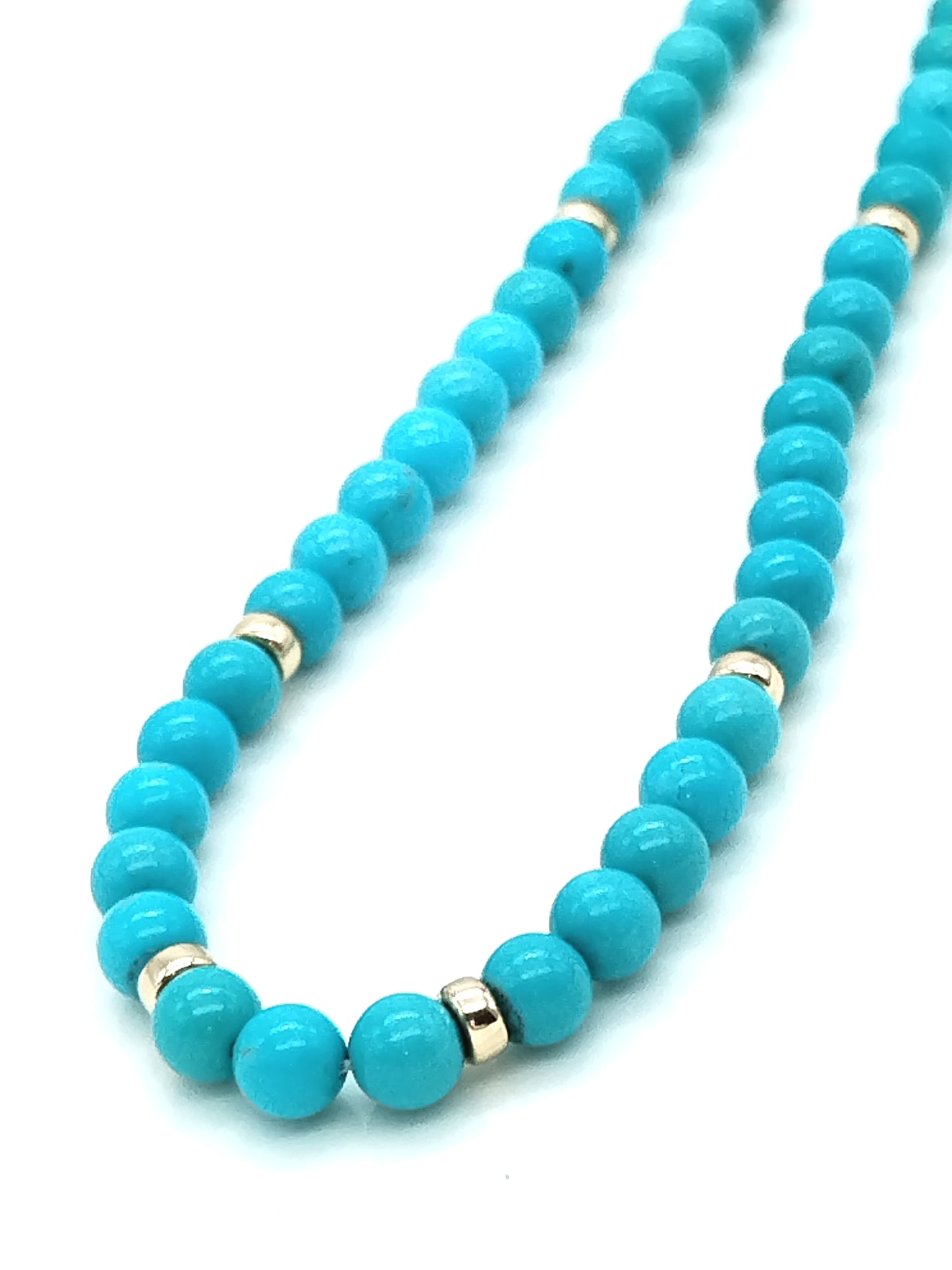 One-of-a-Kind Genuine Mina Maria Turquoise Necklace | 6mm 14K Solid Gold Silk