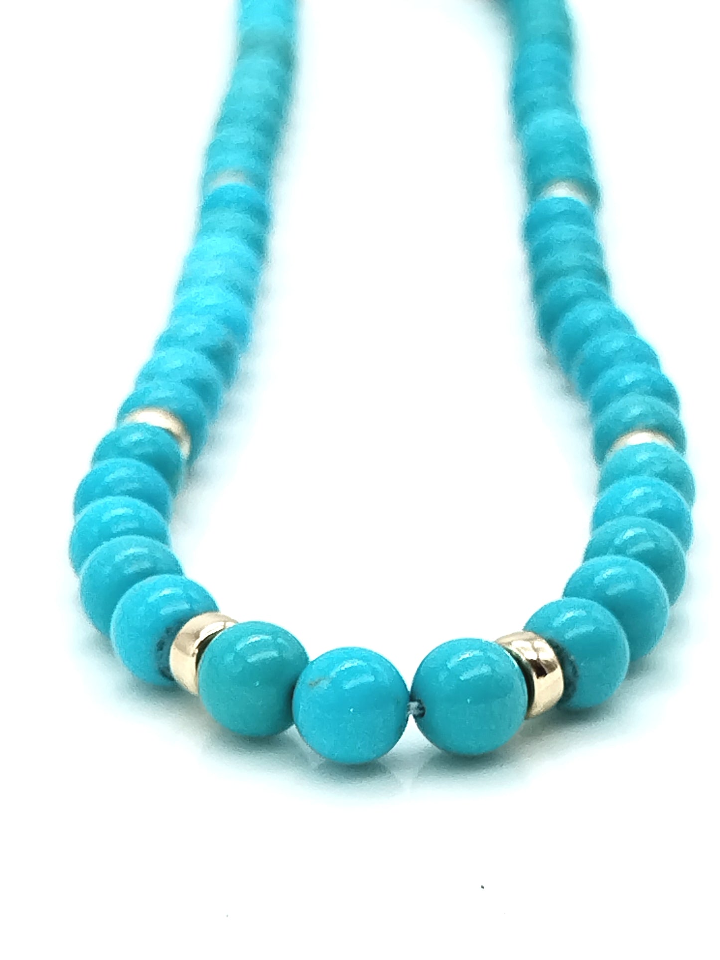 One-of-a-Kind Genuine Mina Maria Turquoise Necklace | 6mm 14K Solid Gold Silk
