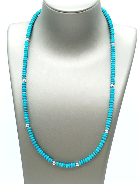 4mm Campitos Turquoise Rondelle Necklace | 14K White Gold Accent