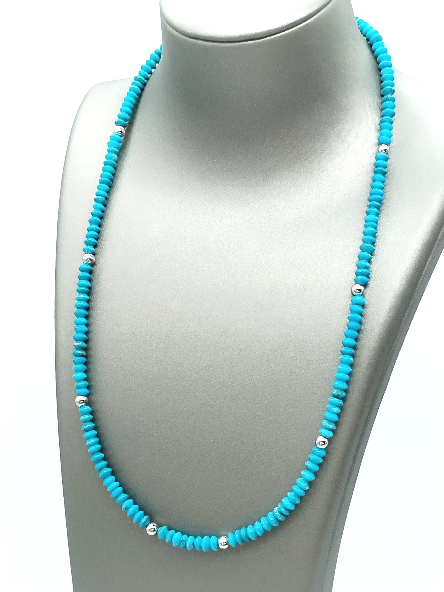 4mm Campitos Turquoise Rondelle Necklace | 14K White Gold Accent