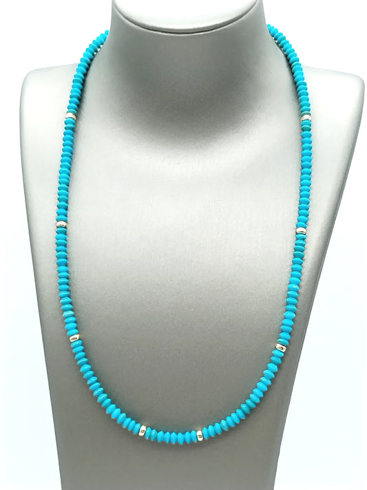 Genuine 4mm Campitos Turquoise Rondelle Necklace in 14K White Gold