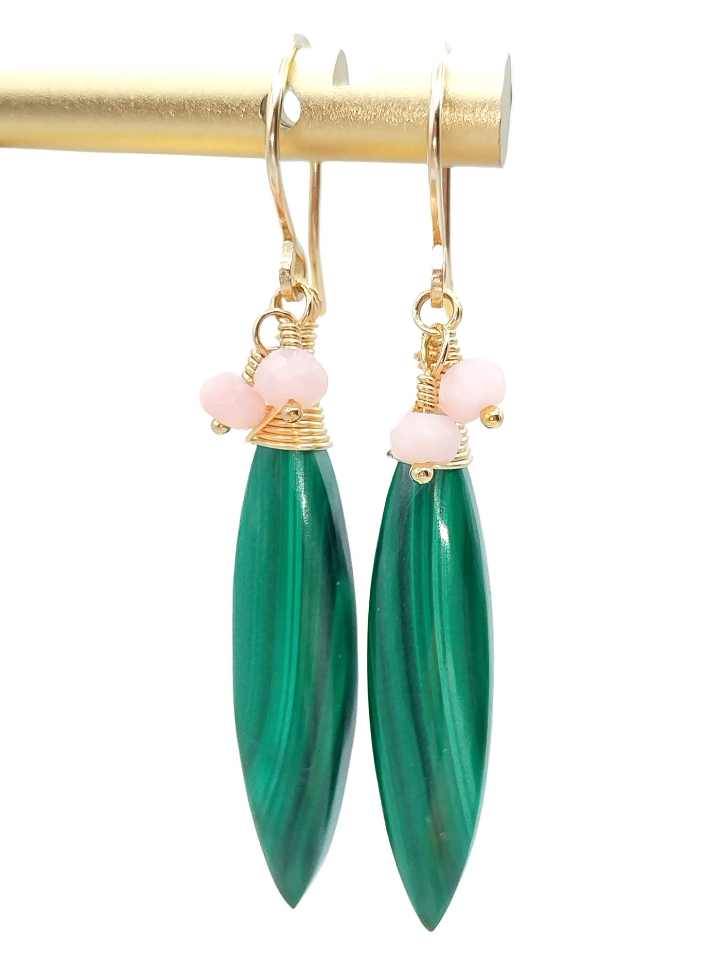 Pendientes colgantes de malaquita - Piedra natural laminada en oro de 14k