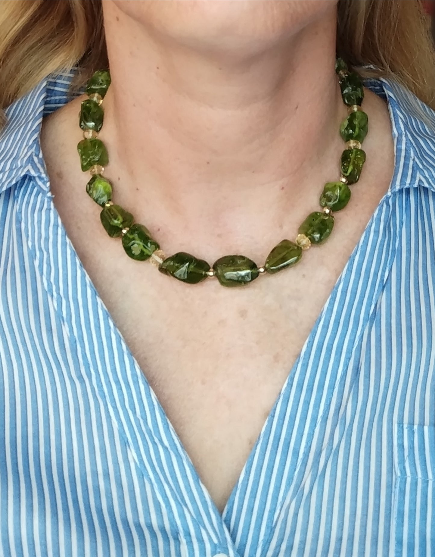 Chunky Peridot Nugget Necklace | San Carlos Apache Peridot | Citrine & Solid Gold