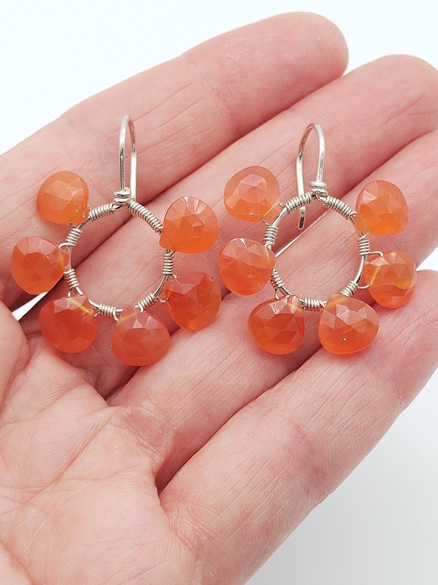 Pendientes de aro con cornalina en forma de gota, plata de ley 925