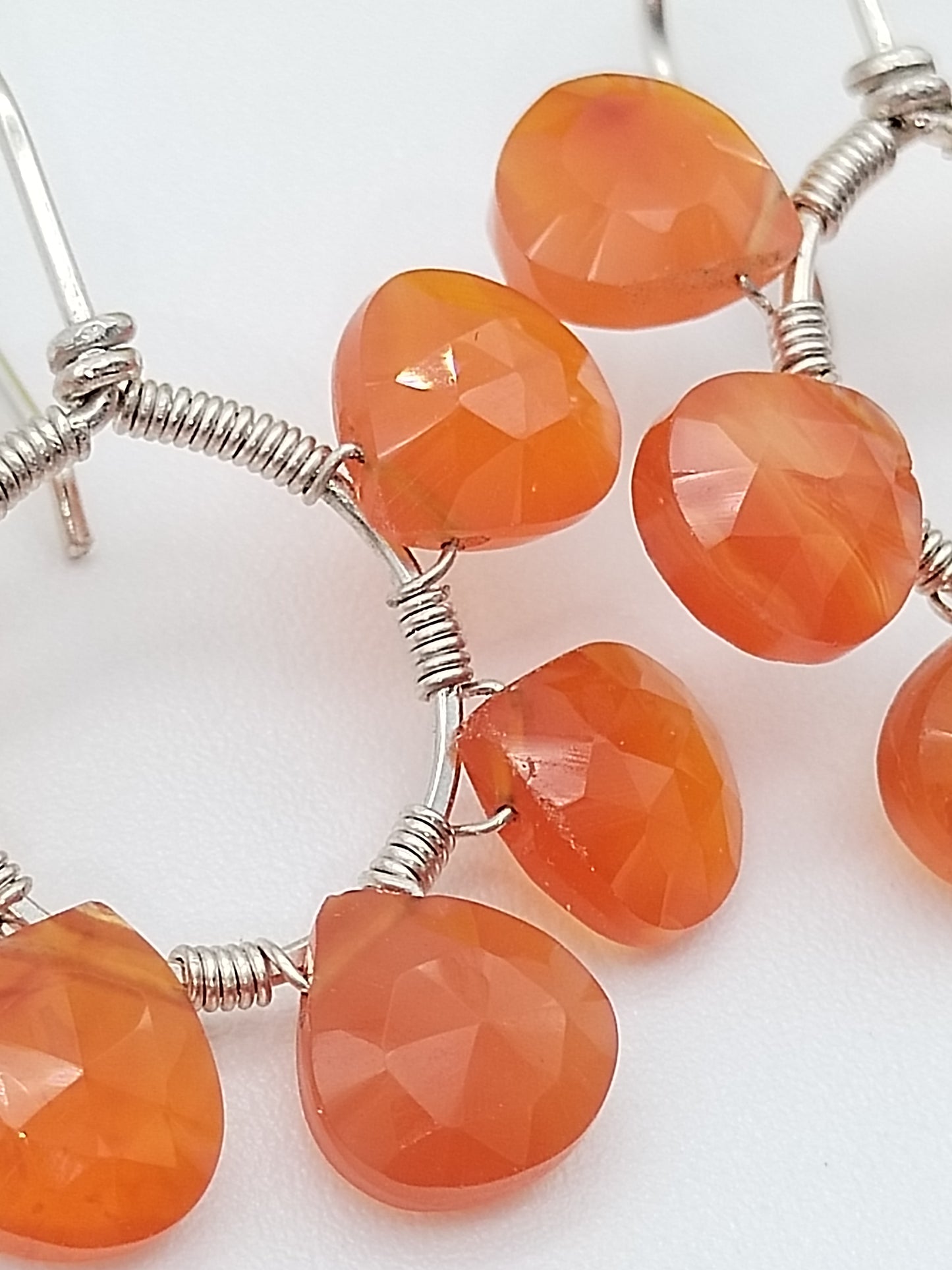 Pendientes de aro con cornalina en forma de gota, plata de ley 925