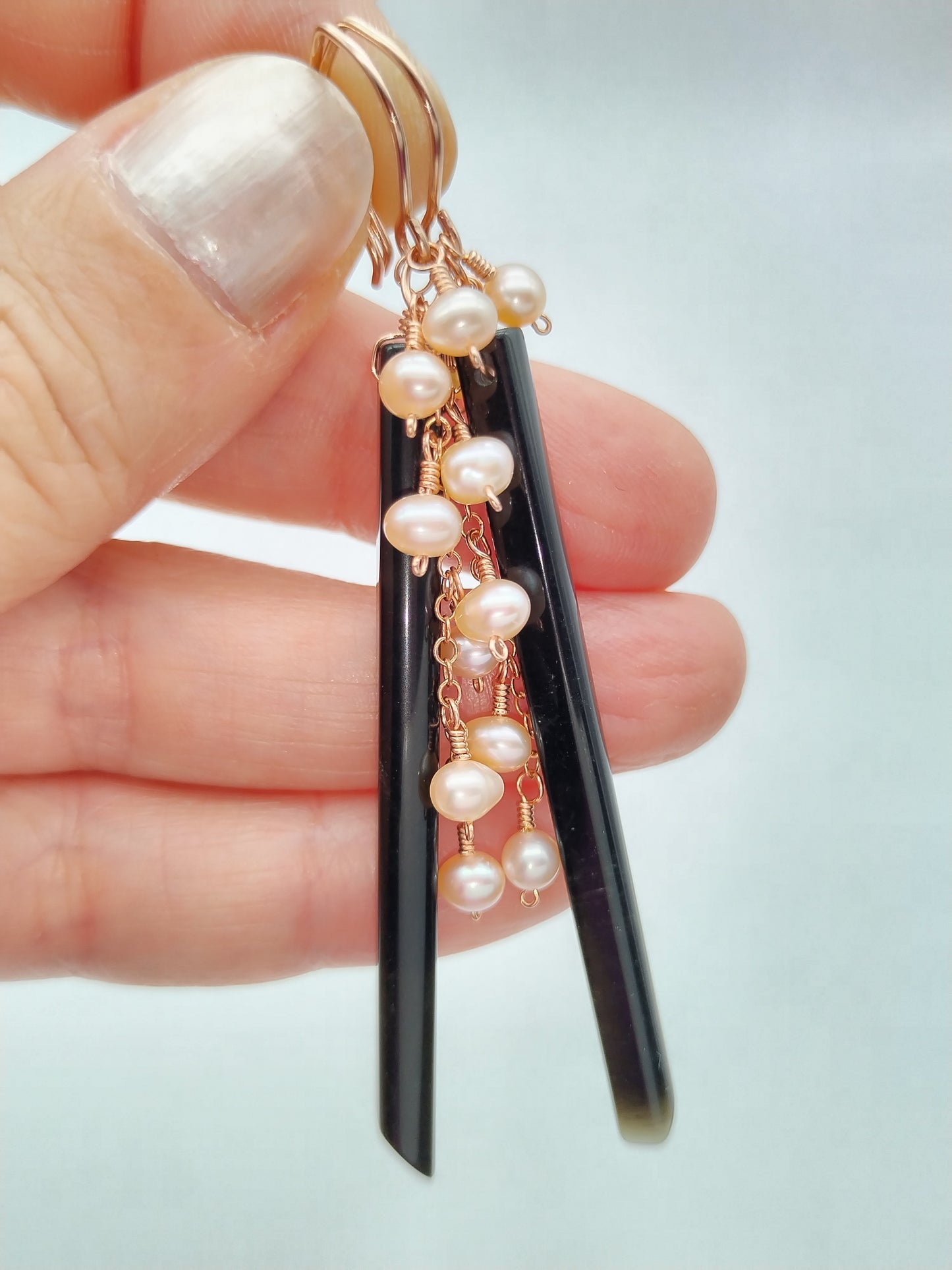Pendientes colgantes con piedras preciosas, pendientes largos rellenos de oro de 14 k, pendientes de obsidiana, labradorita y perlas, pendientes delicados