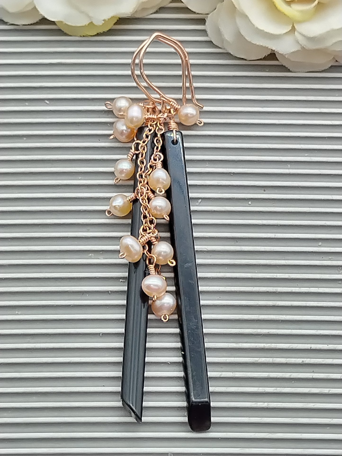 Pendientes colgantes con piedras preciosas, pendientes largos rellenos de oro de 14 k, pendientes de obsidiana, labradorita y perlas, pendientes delicados