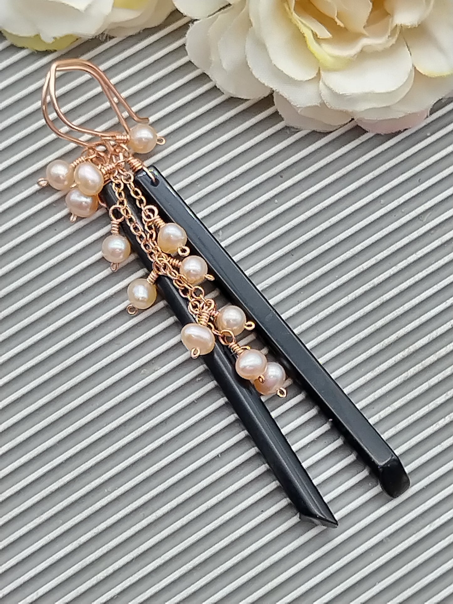 Pendientes colgantes con piedras preciosas, pendientes largos rellenos de oro de 14 k, pendientes de obsidiana, labradorita y perlas, pendientes delicados