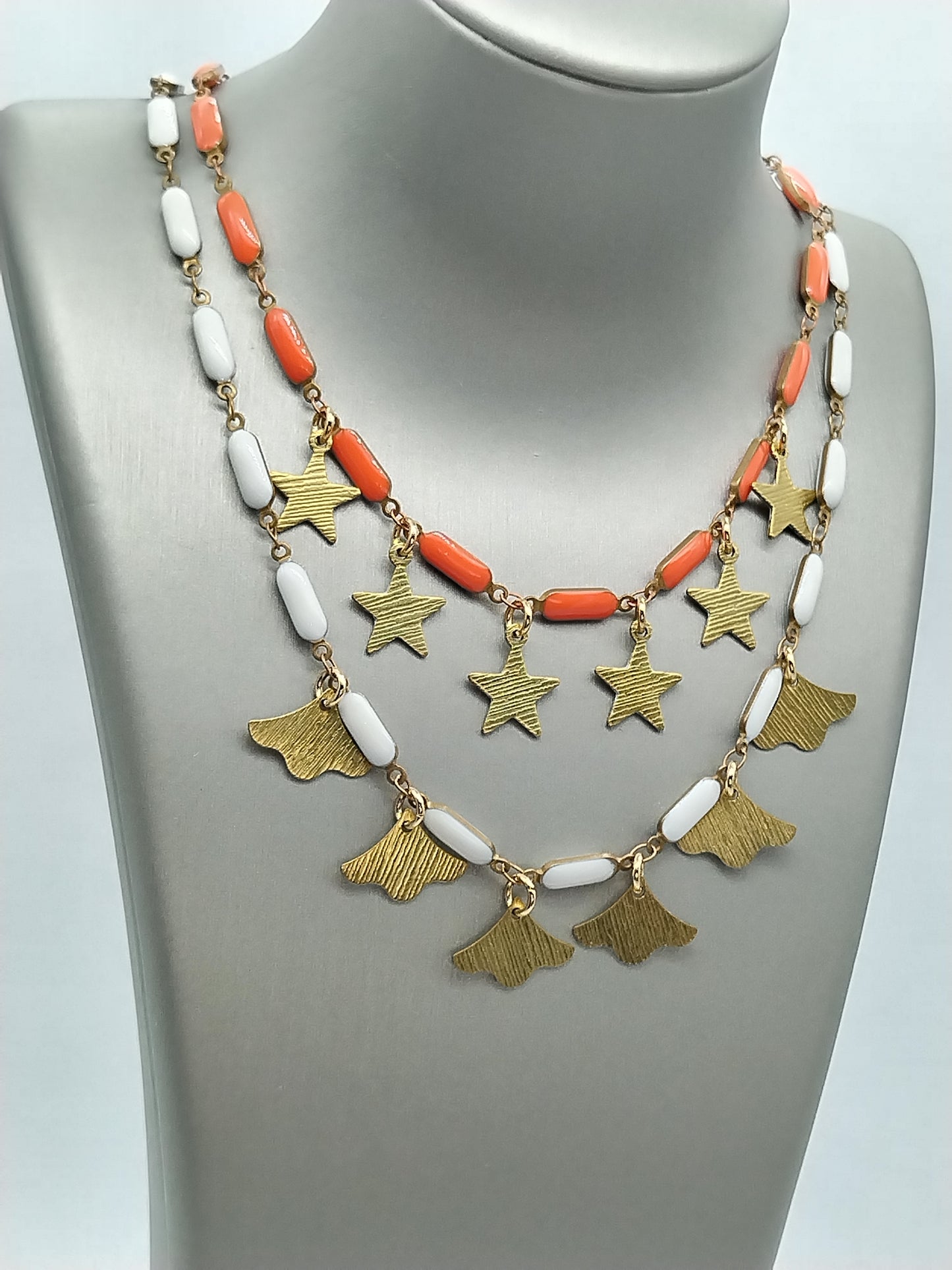 Star & Gingko Choker, Enamel Puffed Bar Brass Necklace, Dazzling Charm Necklace, Cool Layering Necklace