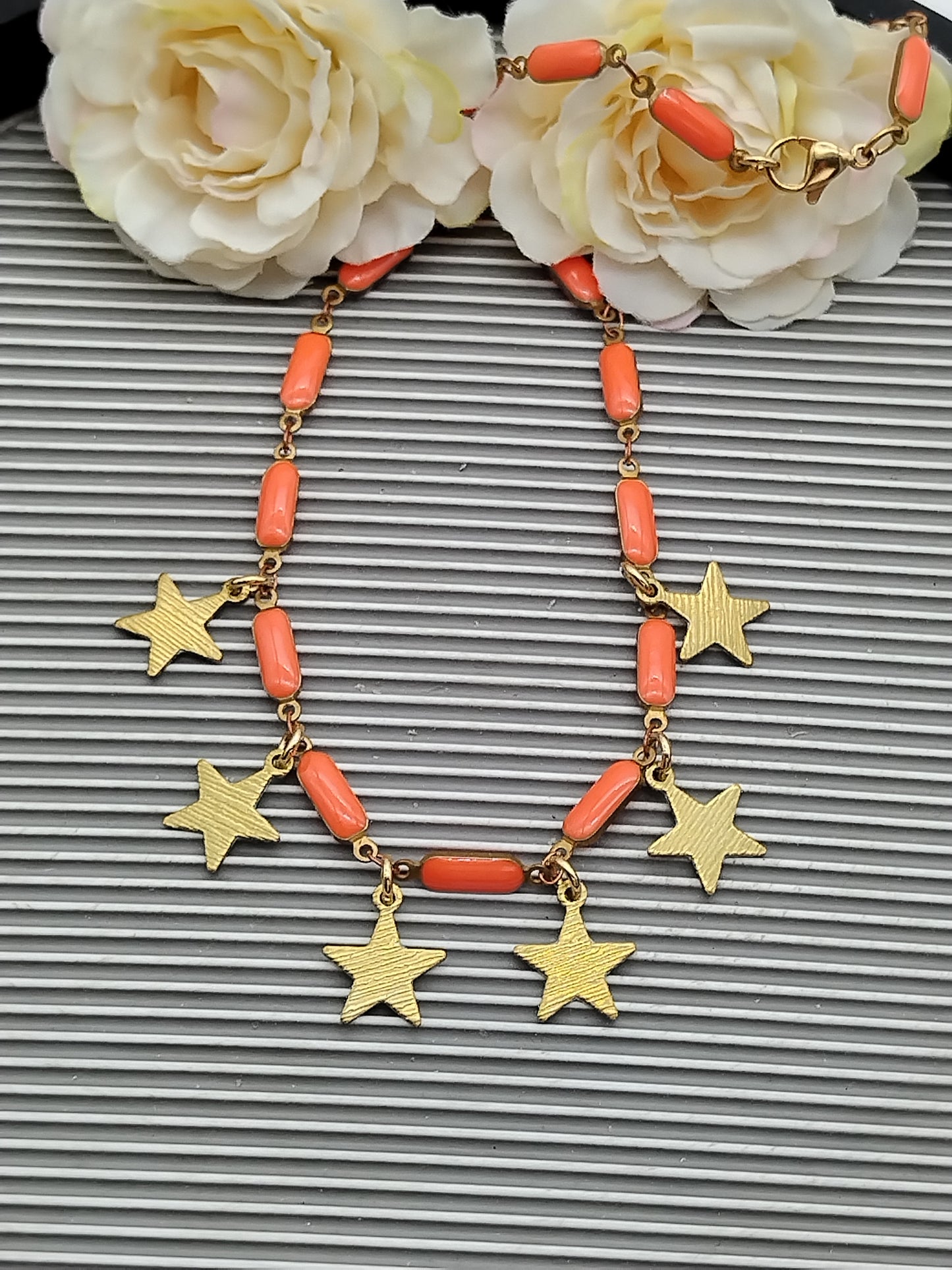 Star & Gingko Choker, Enamel Puffed Bar Brass Necklace, Dazzling Charm Necklace, Cool Layering Necklace