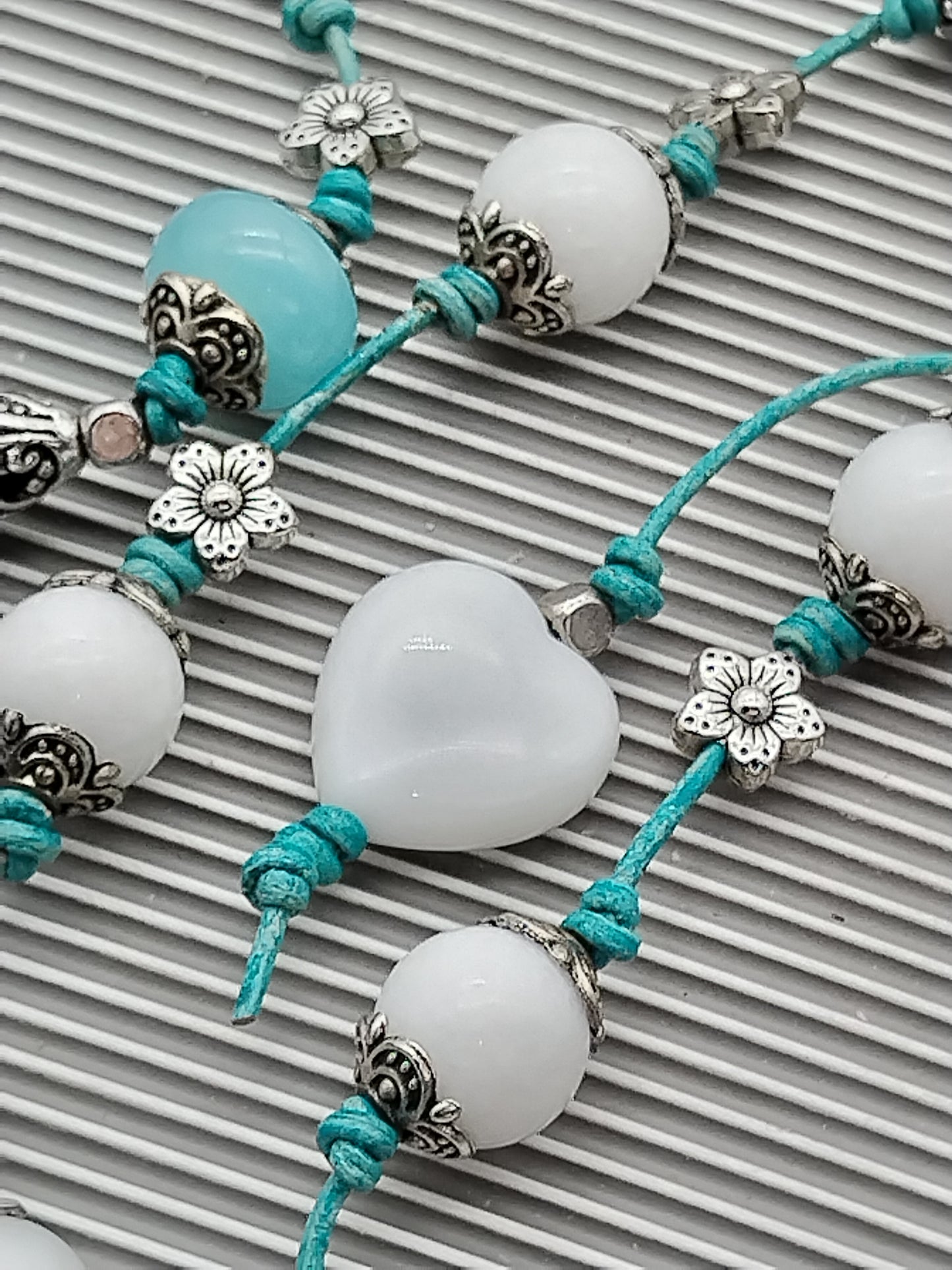 Long Turquoise Leather Necklace, Coral, Agate, Silver Necklace, Boho chic, Layering