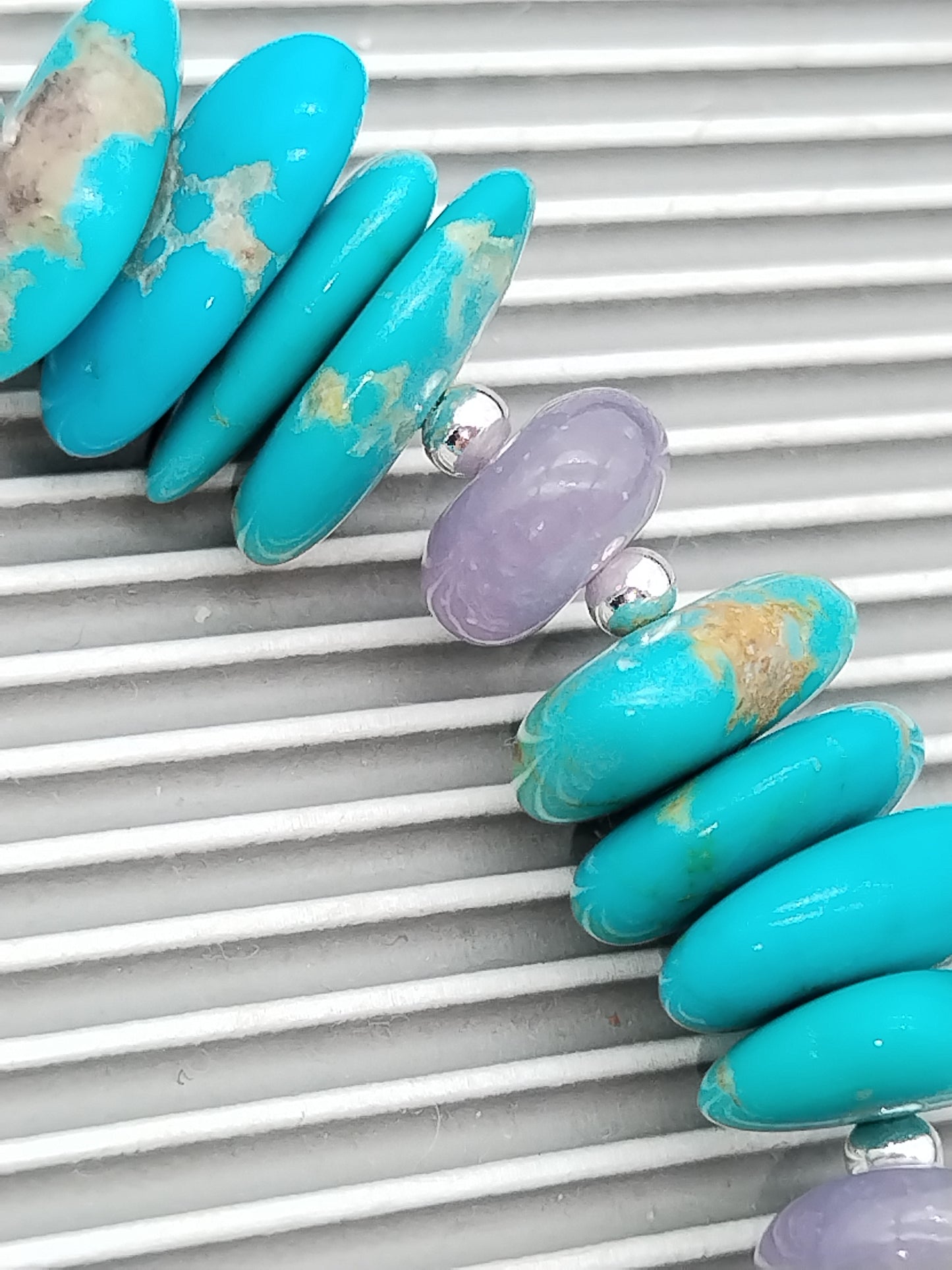 Pulsera de turquesa y lepidolita genuina, pulsera elástica de plata esterlina, joyería para mujer, regalos para ella