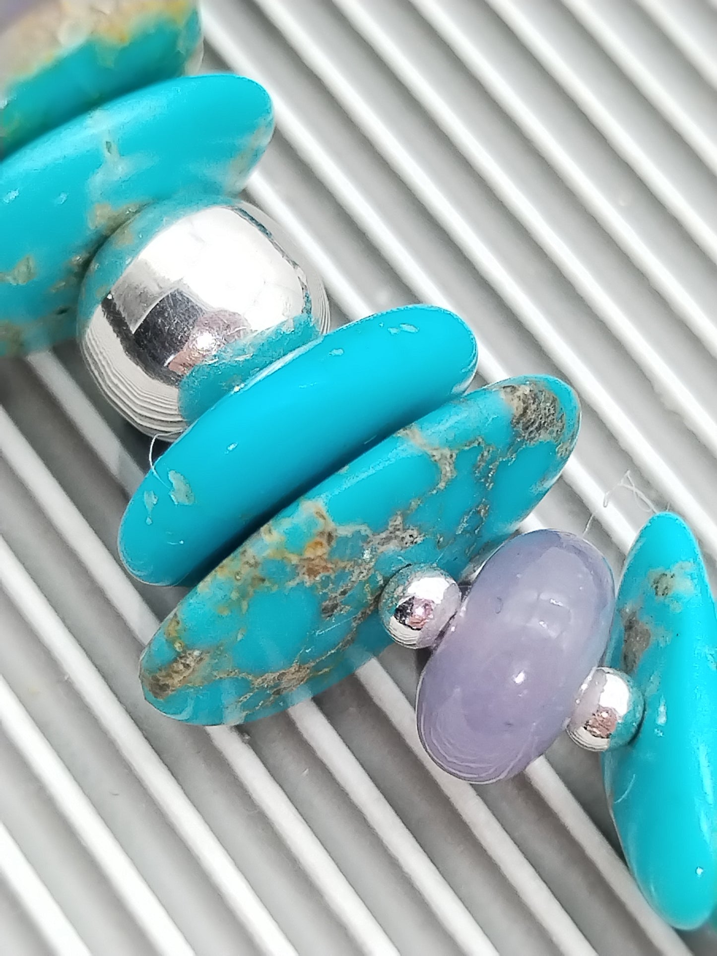 Pulsera de turquesa y lepidolita genuina, pulsera elástica de plata esterlina, joyería para mujer, regalos para ella