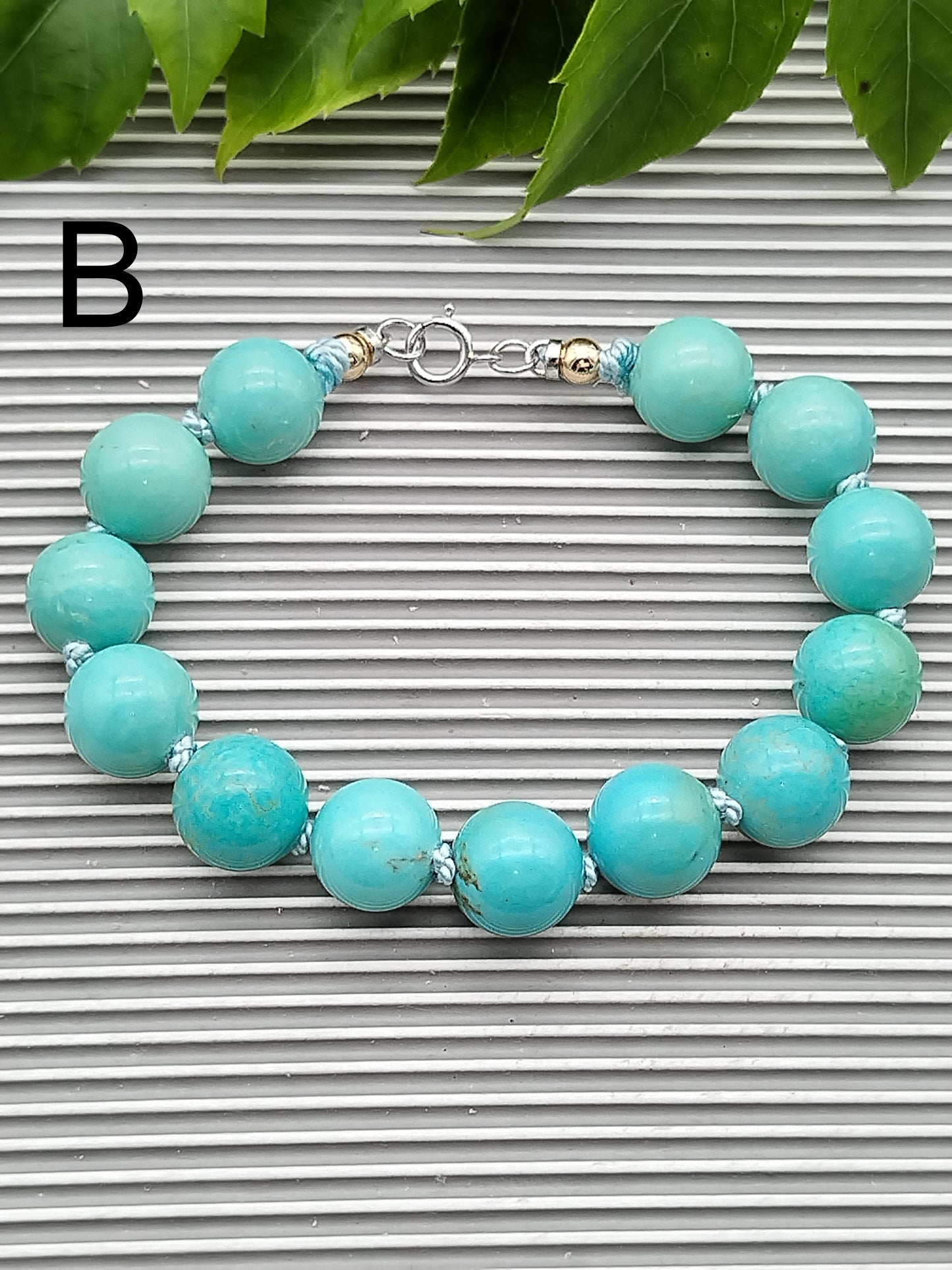 Large Campitos Turquoise Beaded Bracelet, Turquoise White - Yellow Solid Gold Bracelet, Minimalist Gemstone Bracelett