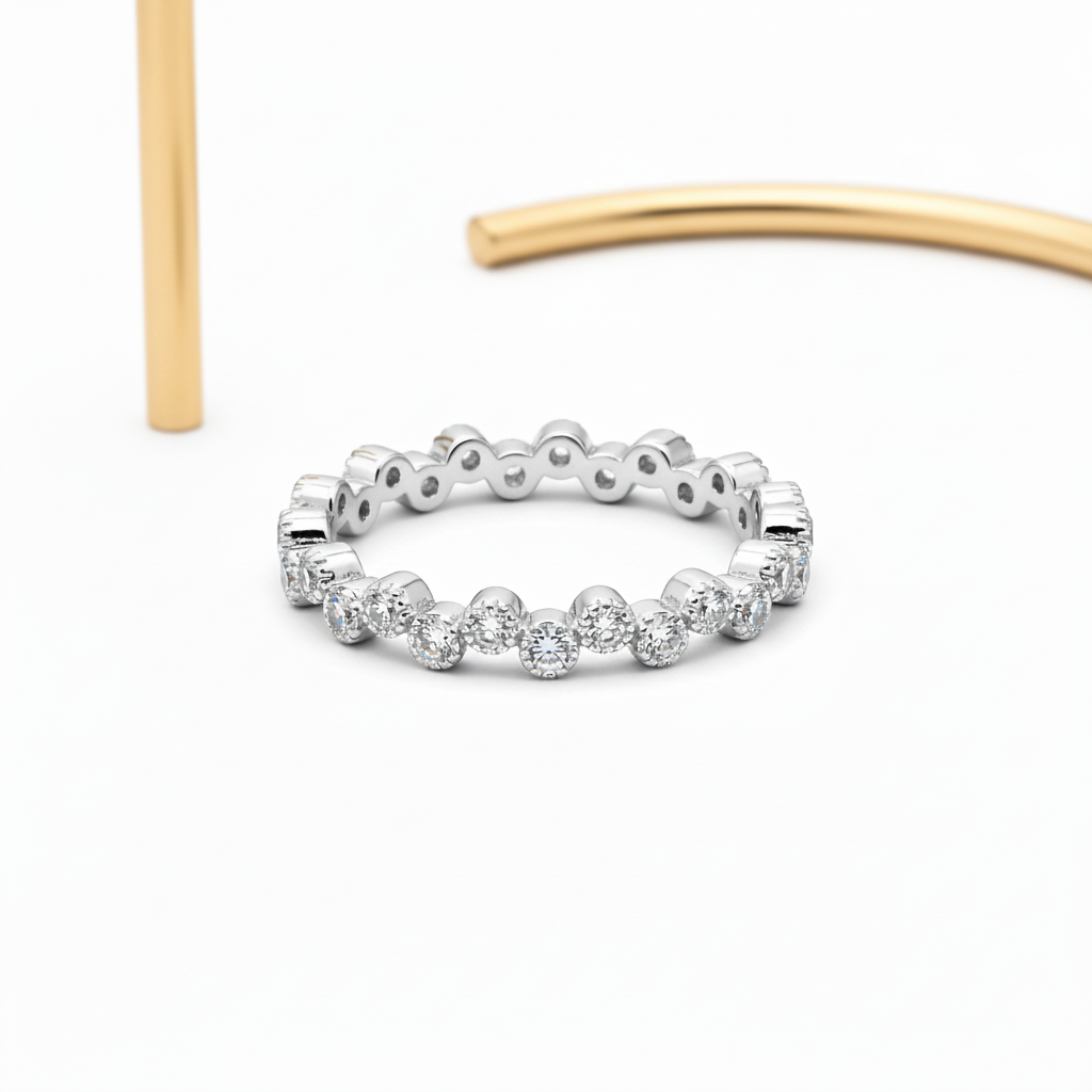 Rhodium silver adjustable open band ring – sparkling cubic zirconia zigzag eternity ring | Ms Friesch