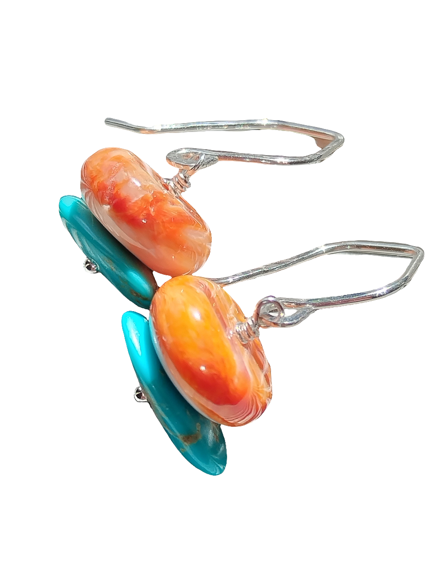 Turquoise Beads Rose Gold Filled and Sterling Silver Dangle Necklace
