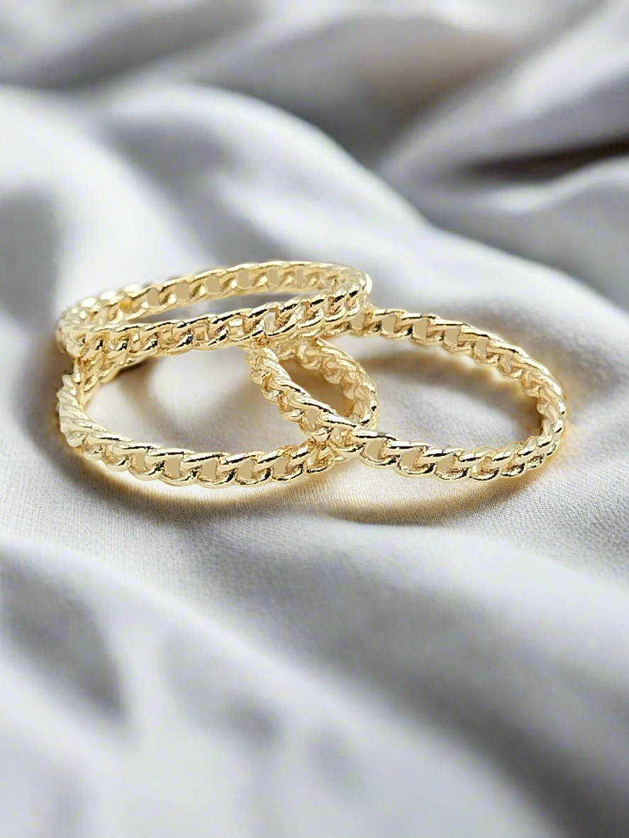 Anillos de cadena de eslabones, chapados en oro, ajustables, apilables, moda, regalos, joyas, únicos, niñas
