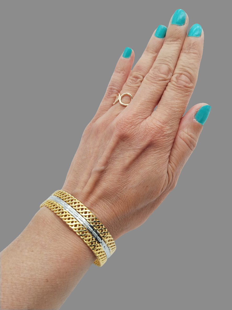 Brazalete de plata y oro, pulsera de metal trenzado, joyería elegante y con clase, mujeres, regalos, niñas