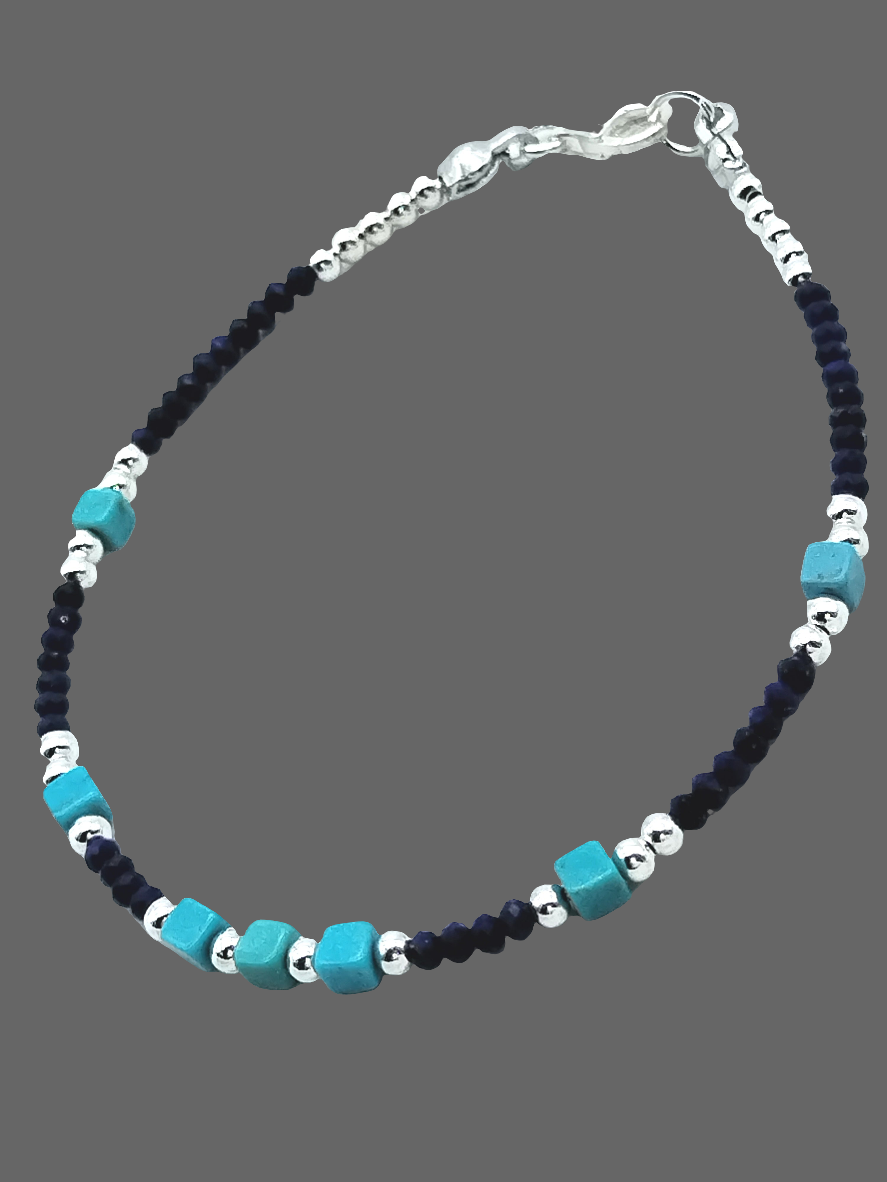 Türkis, Lapislazuli-Armband, Perlen-Edelsteine, Sterlingsilber, Frauen, Schmuck, Mädchen, Geschenke, Jahrestag, für Sie