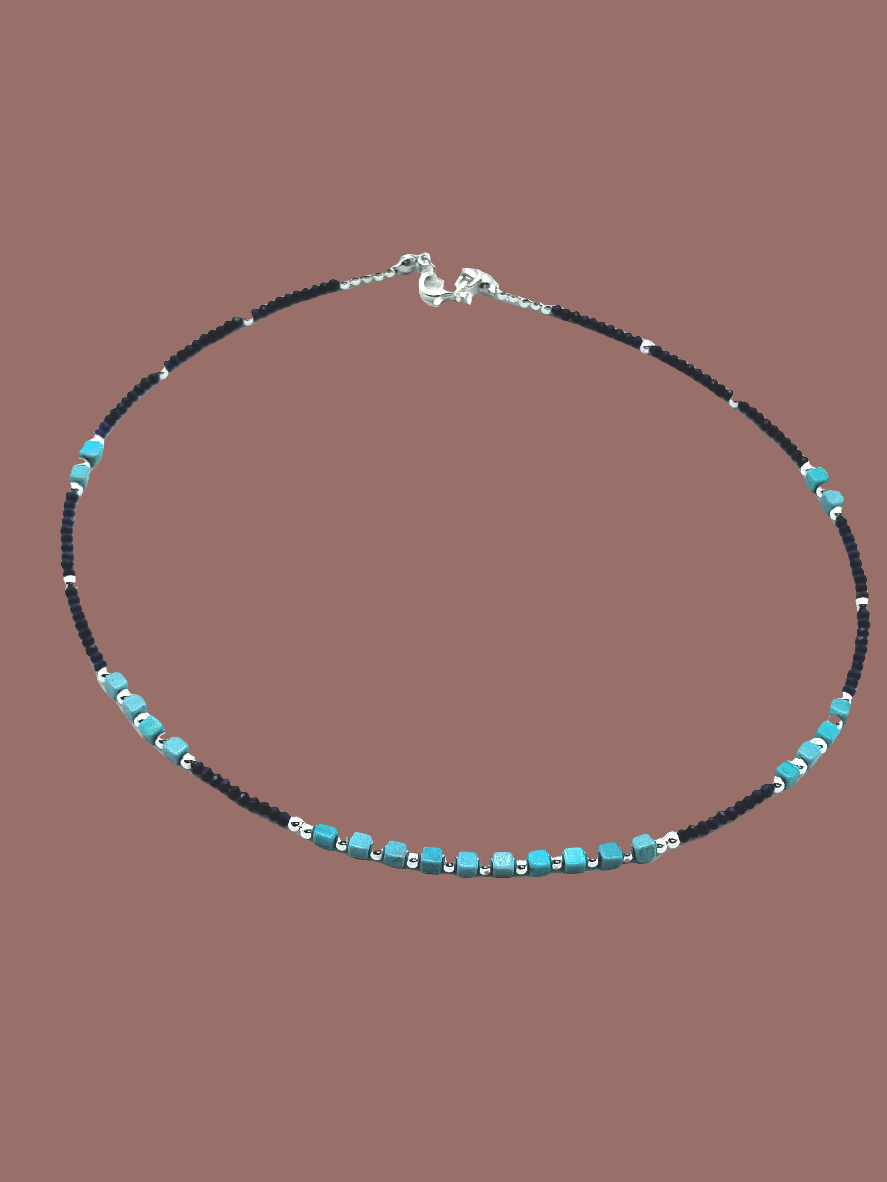 Turquiose  and Lapislazuli Choker, Sterling Silver Necklace, Gifts, Women, Jewelry, Classy, Boho