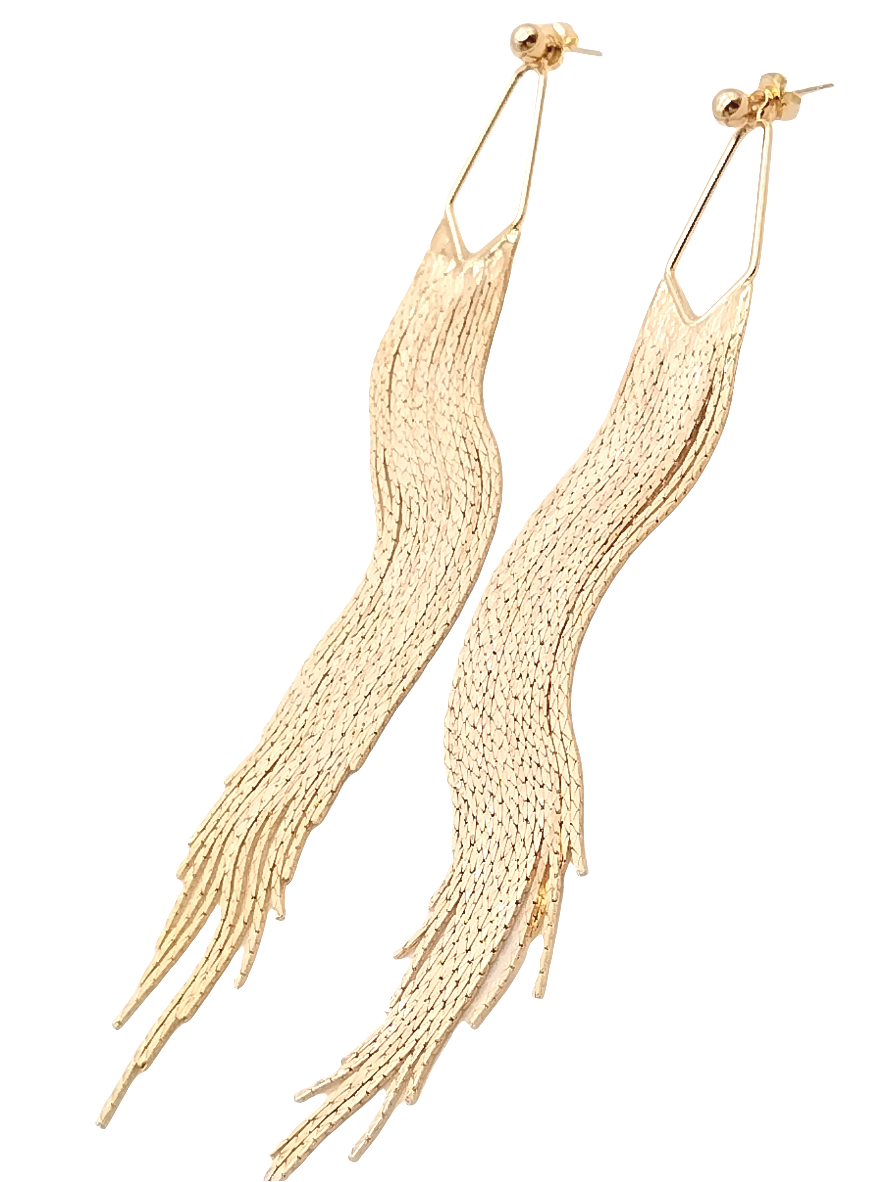 Pendientes largos con flecos y cadena dorada