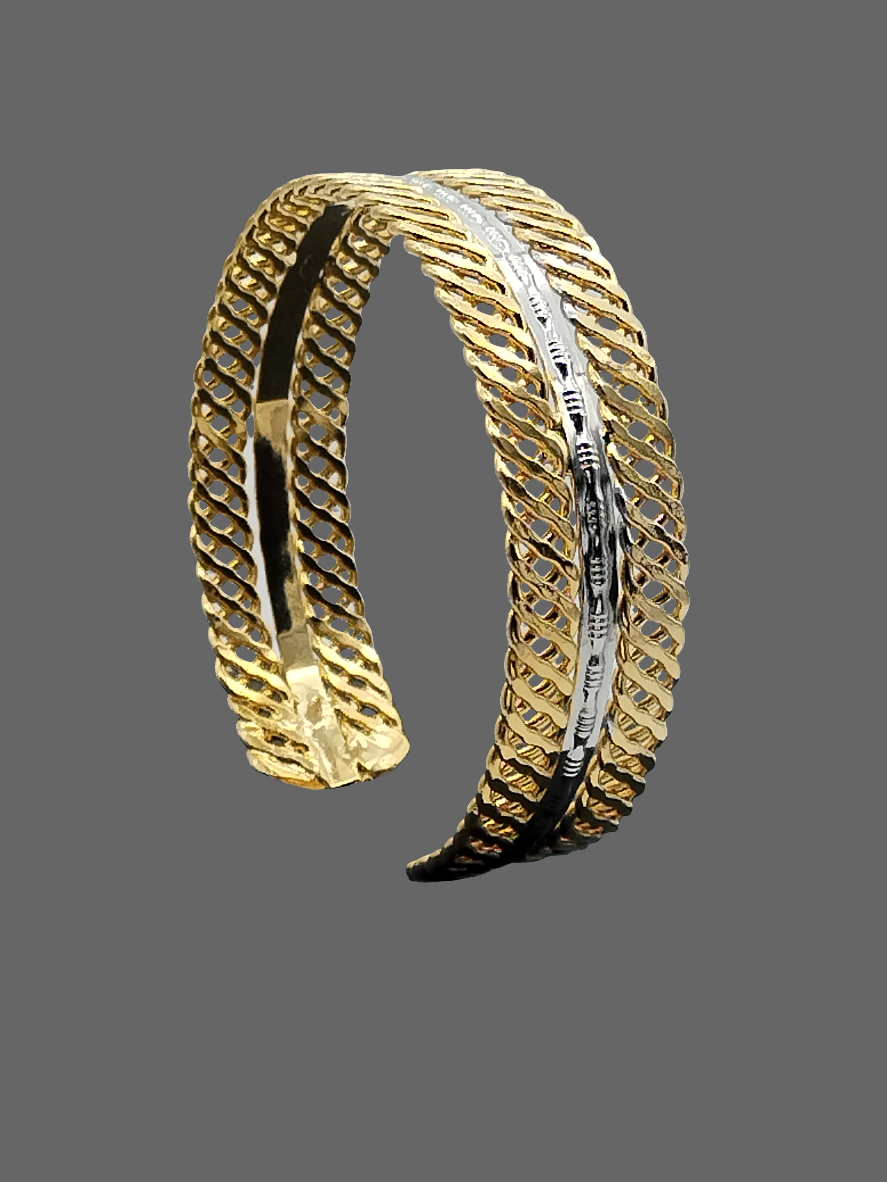 Brazalete de plata y oro, pulsera de metal trenzado, joyería elegante y con clase, mujeres, regalos, niñas