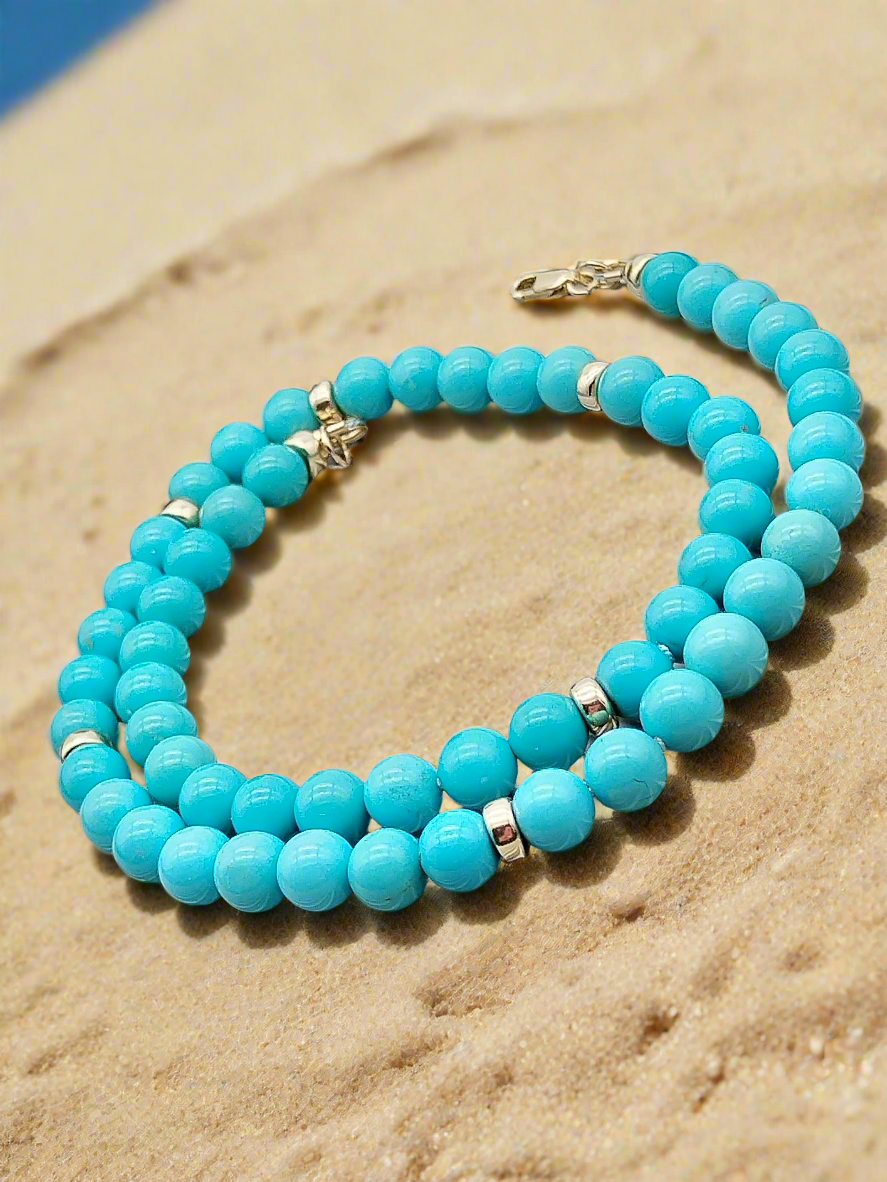 Rare Nevada Mina Maria turquoise bead necklace on white background