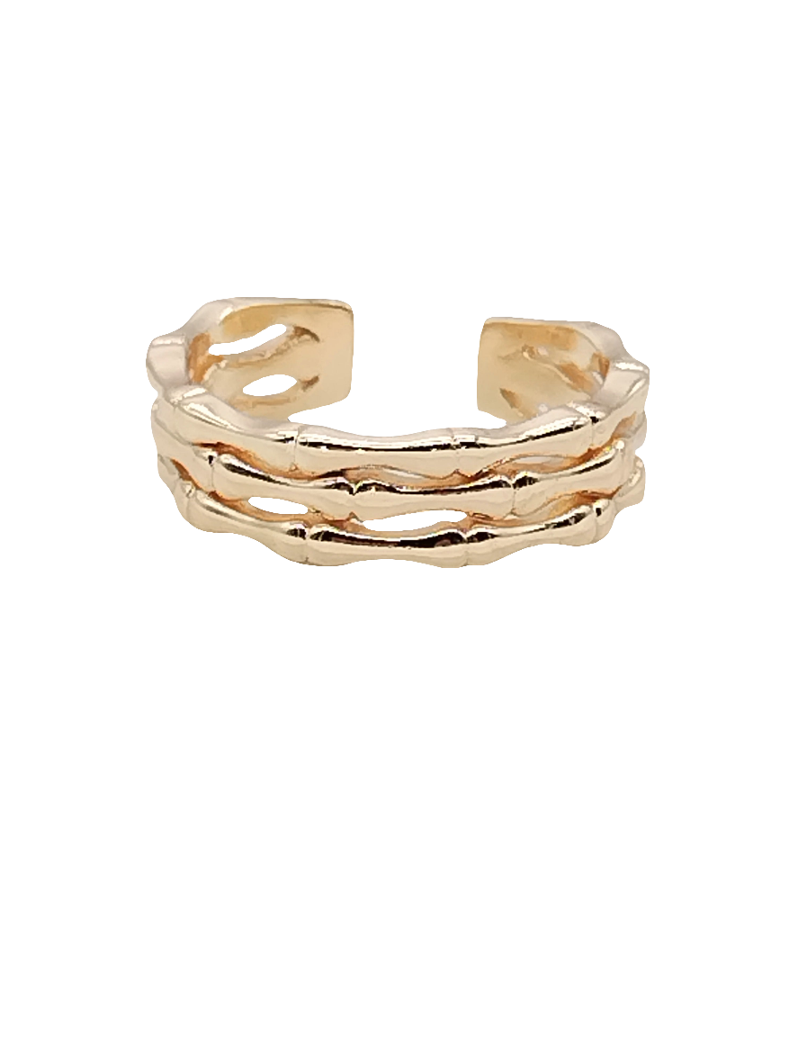 Anillo de bambú dorado, triple banda, ajustable, apilable, elegante, tendencia, regalos, mujeres, joyas