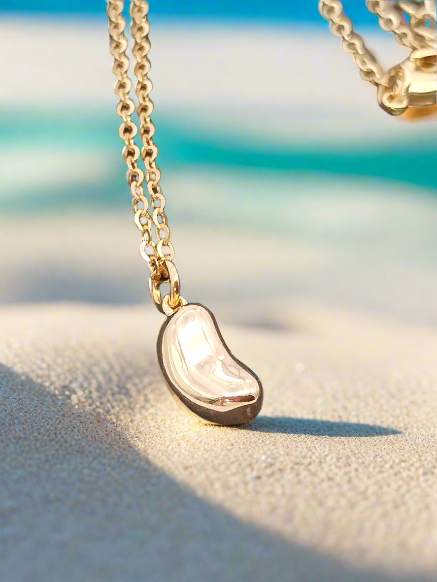 Tiny Bean Chain Necklace, Gold Charm Pendant, Minimalist Pendant, Layering, Christmas Gift