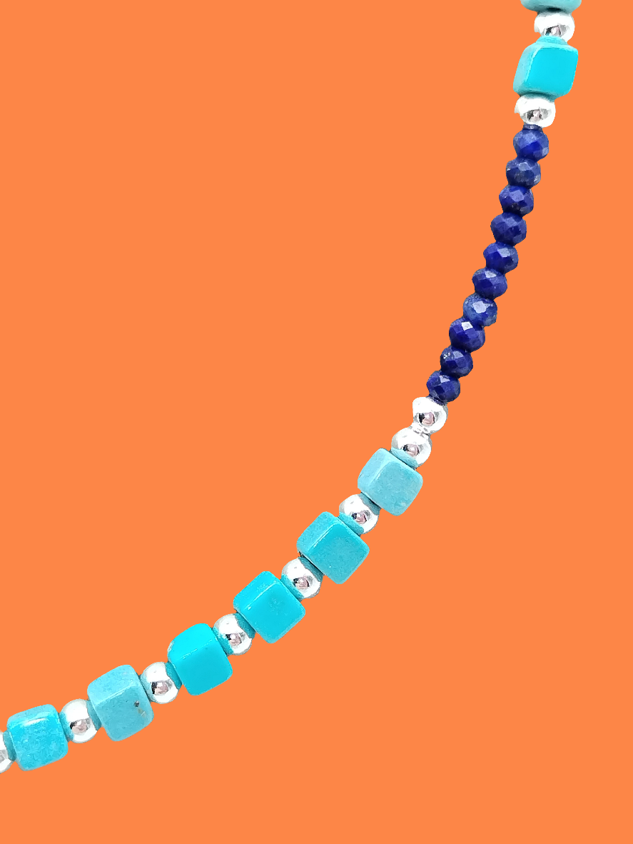 Turquiose  and Lapislazuli Choker, Sterling Silver Necklace, Gifts, Women, Jewelry, Classy, Boho