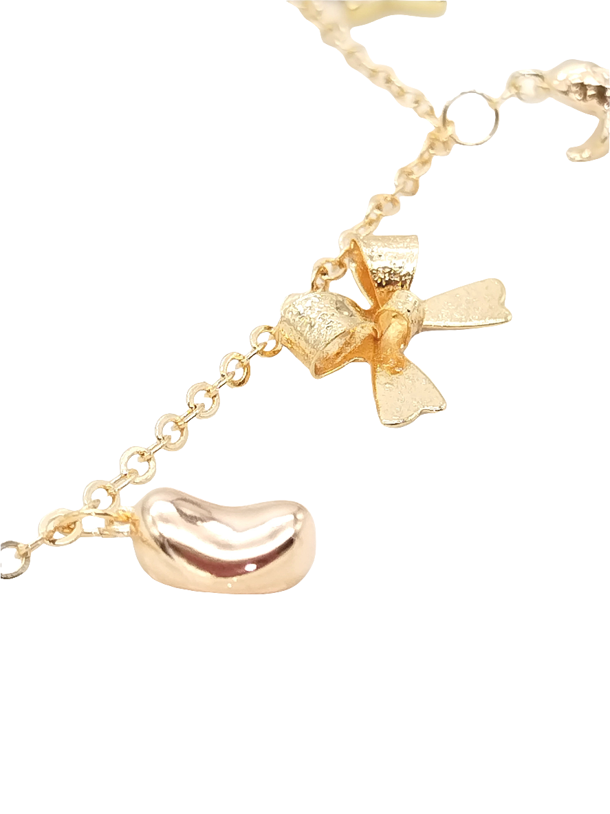 Dangling Gold Charms Necklace, Link Chain, Trendy Women Jewelry, Gift, Birthday