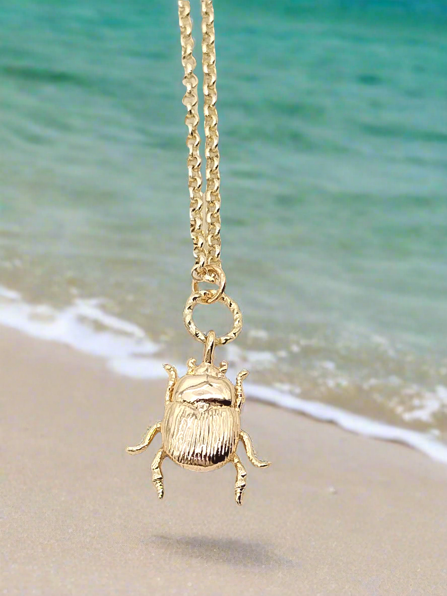 Scarab Beetle Charm Necklace, 18k Gold Plated Chain, Trendy Choker Layering, Holidays Gift, Women Sustainable Jewelry