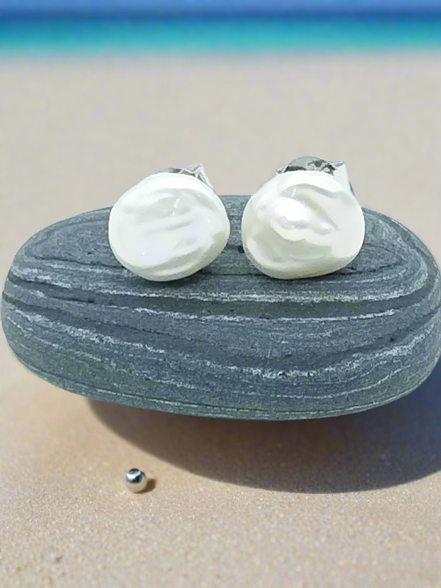 Pendientes de perlas Keshi, pendientes de plata de ley, unisex, perlas blancas naturales, tendencia, regalo, joyería minimalista