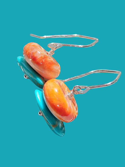 Ohrringe aus echtem Türkis und Stachelaustern, Gold gefüllt, Sterling Silber, Weihnachtsgeschenke, Damenschmuck,