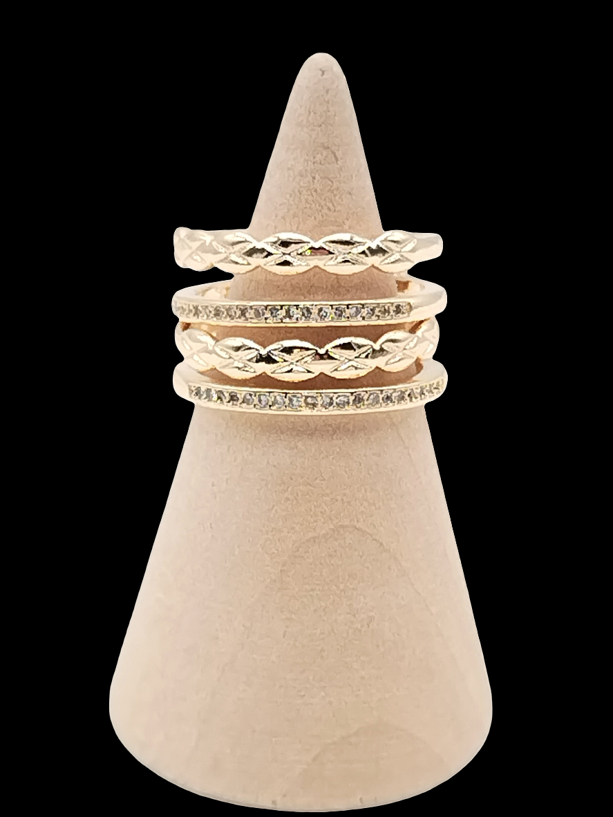 Anillo de doble banda, oro de 18 quilates, circonita cúbica, trenzado, apilable, tendencia, ajustable, regalos, joyas, mujeres