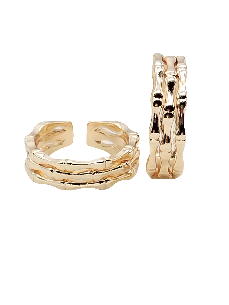 Anillo de bambú dorado, triple banda, ajustable, apilable, elegante, tendencia, regalos, mujeres, joyas
