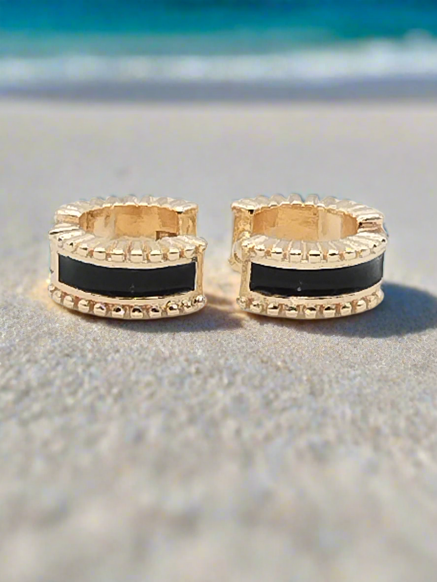 Gold Huggies, Black Enamel, Classy Jewelry, Gifts, Minimalist, women, Trending