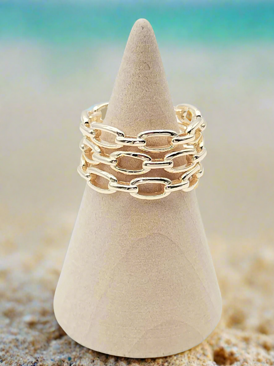 Adjustable Gold Ring, Gold Plated, Link Chain, Boho Chic, Gifts, fashion girls, classy women