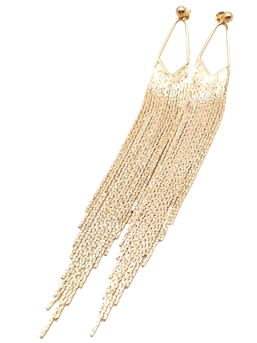 Pendientes largos con flecos y cadena dorada